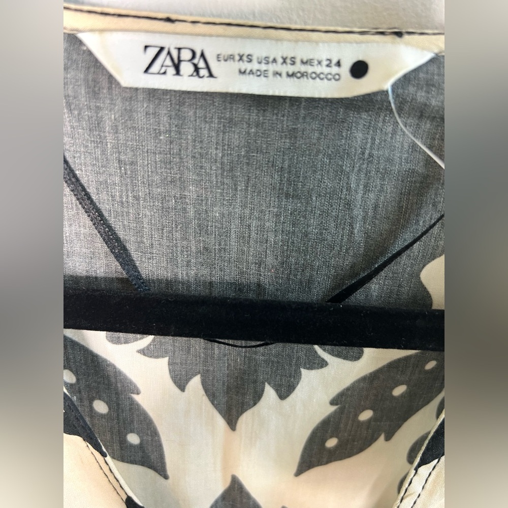 Zara Printed Maxi Dress Long Balloon Sleeves Black Cream Trending SZ XS EUC - Picture 7 of 13